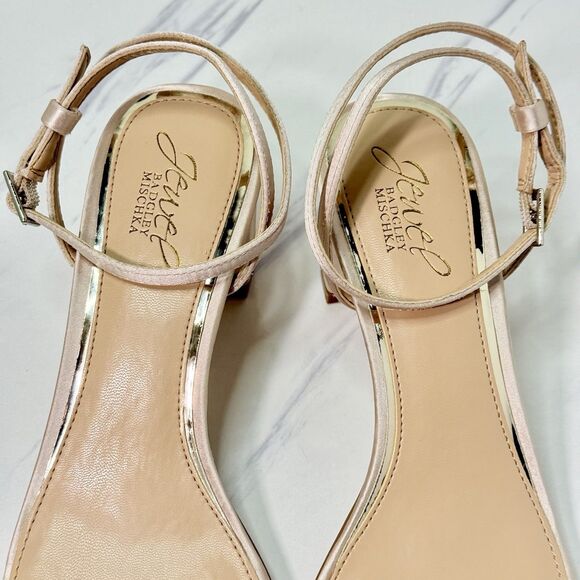 Badgley Mischka Y2K 90s Vibe Rose Satin Formal Bridal Cuban Heel Sandals Size 8 - Picture 6 of 11